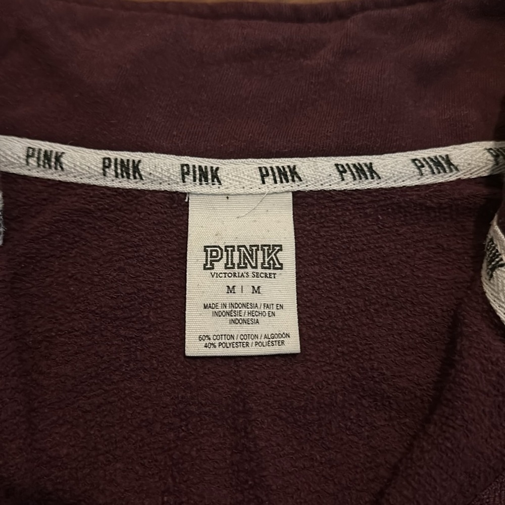 PINK by Victoria Secret 1/2 Zip Pullover Fleece-Burgundy with Black logos Medium - Picture 8 of 11